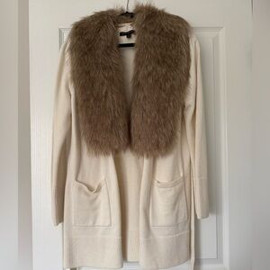 Banana Republic Cream Cardigan with Brown Faux Fur Collar